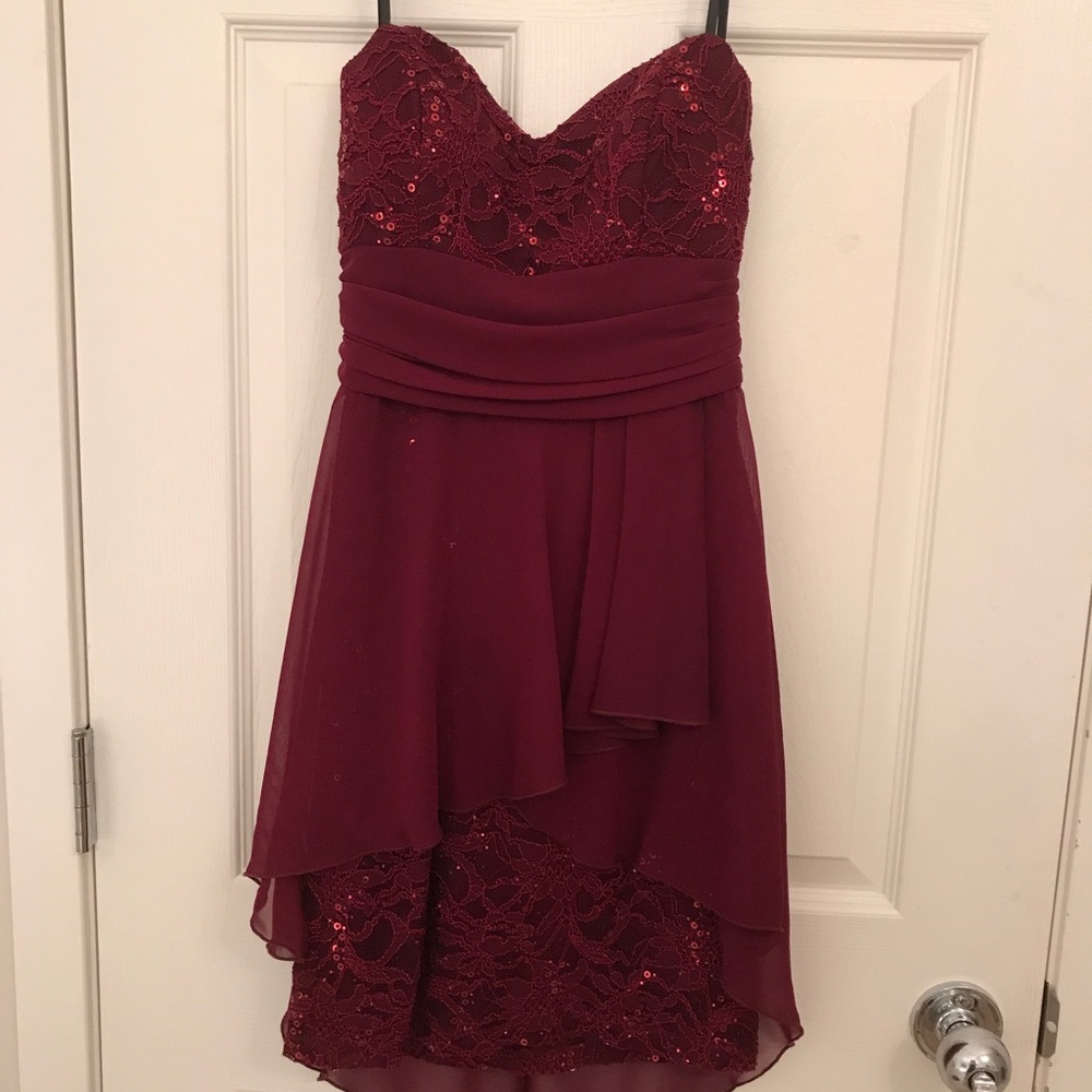 B Darlin red sequin high low dress